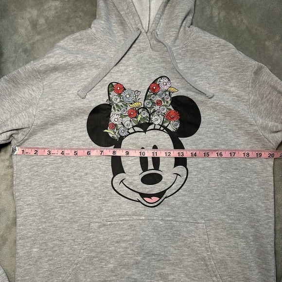 Disney Minnie Mouse Hoodie Women Size M PullOver Embroidered Flowers Floral Gray - Picture 7 of 14